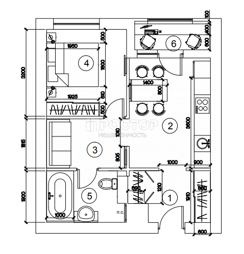 1-комнатная квартира, 41.7 м² - фото 14