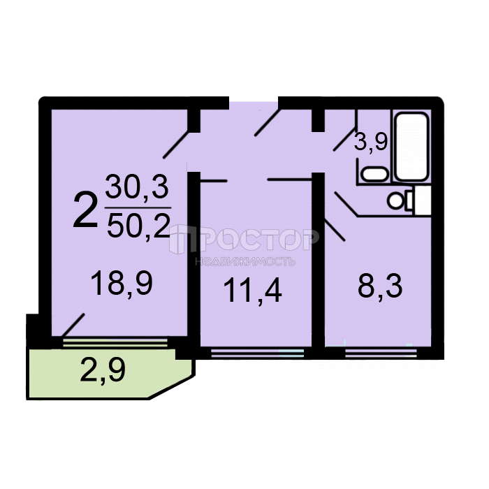 2-комнатная квартира, 51 м² - фото 11