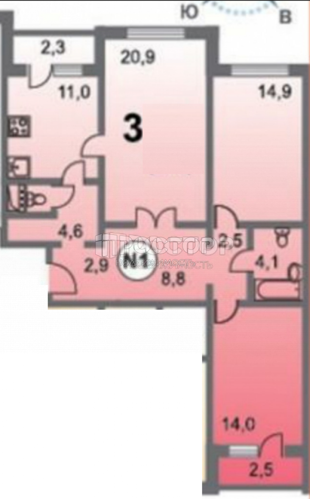 3-комнатная квартира, 84 м² - фото 12