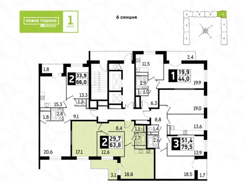 2-комнатная квартира, 63.8 м² - фото 4