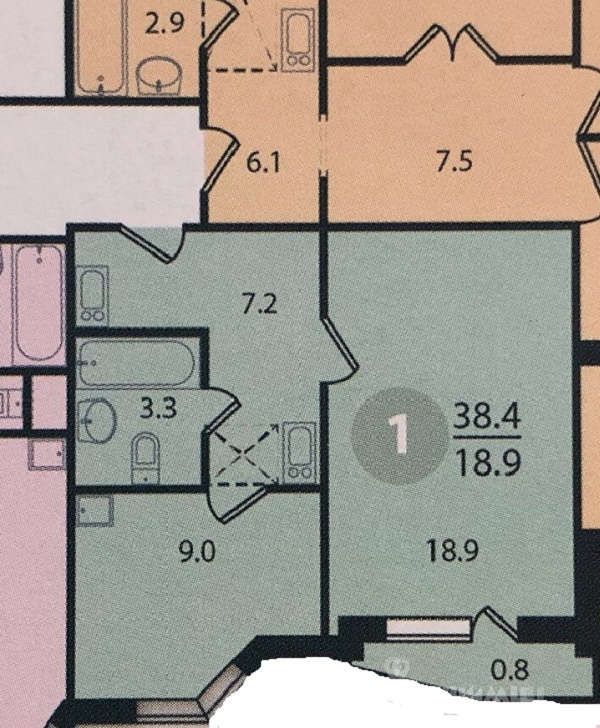 1-комнатная квартира, 38.4 м² - фото 9