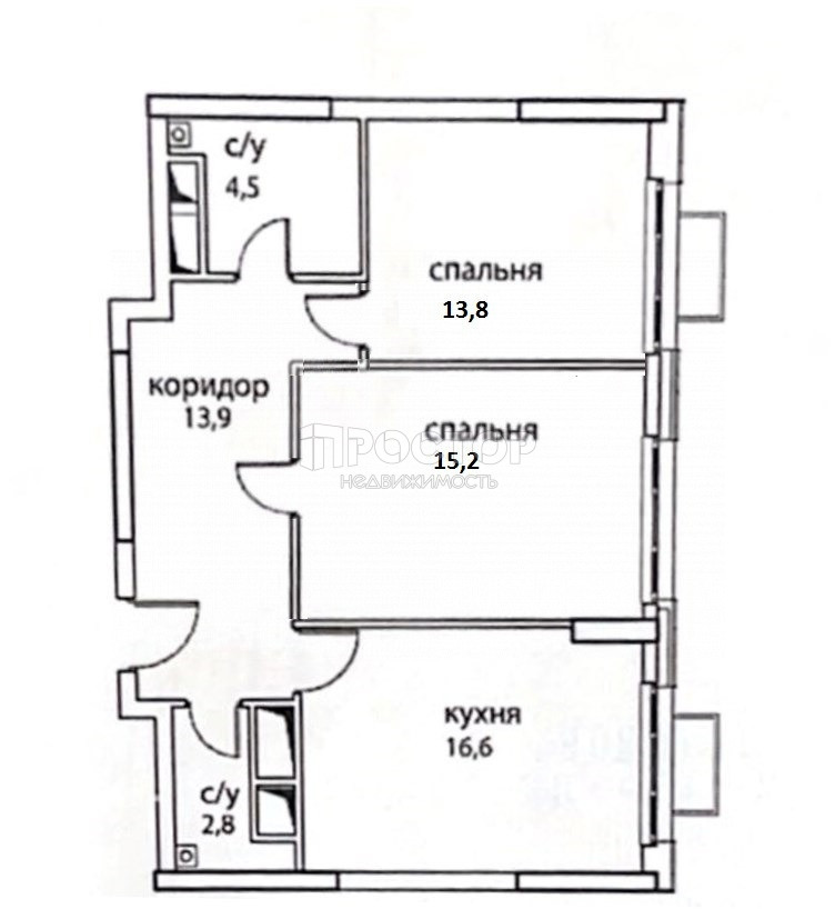 2-комнатная квартира, 66.8 м² - фото 2