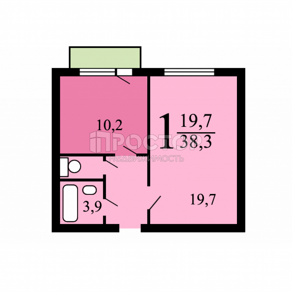 1-комнатная квартира, 38 м² - фото 3