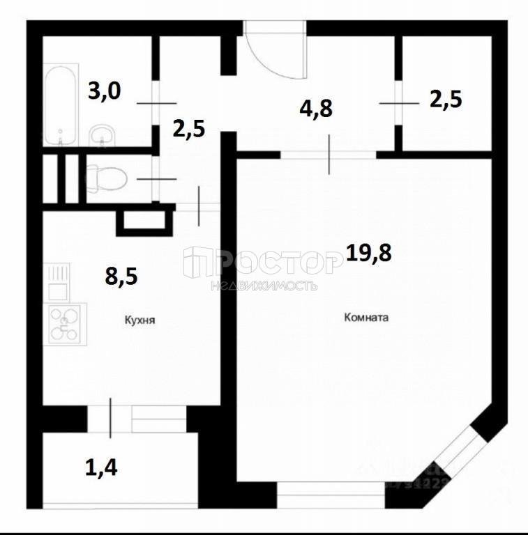 1-комнатная квартира, 41.9 м² - фото 12