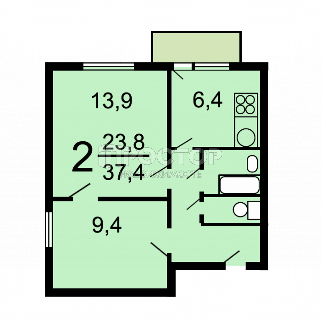 2-комнатная квартира, 38.6 м² - фото 5