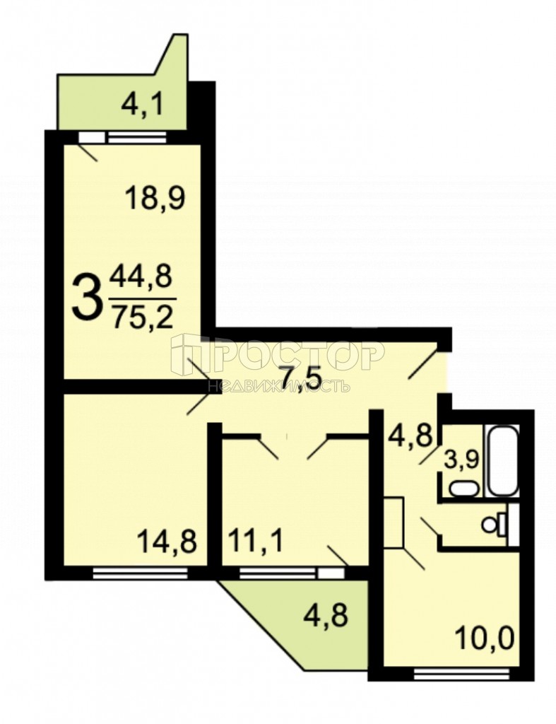 3-комнатная квартира, 75.2 м² - фото 10