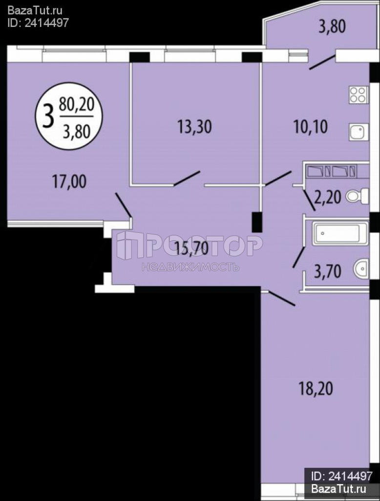 3-комнатная квартира, 80.9 м² - фото 21