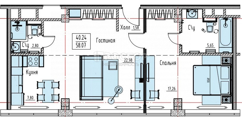 2-комнатная квартира, 57.5 м² - фото 11