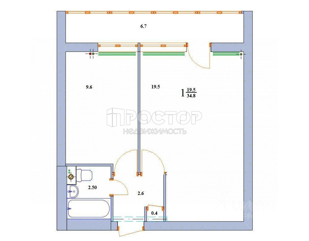 1-комнатная квартира, 35 м² - фото 17