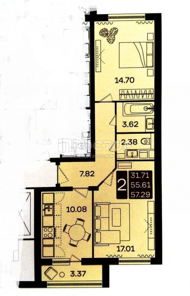 2-комнатная квартира, 60 м² - фото 4