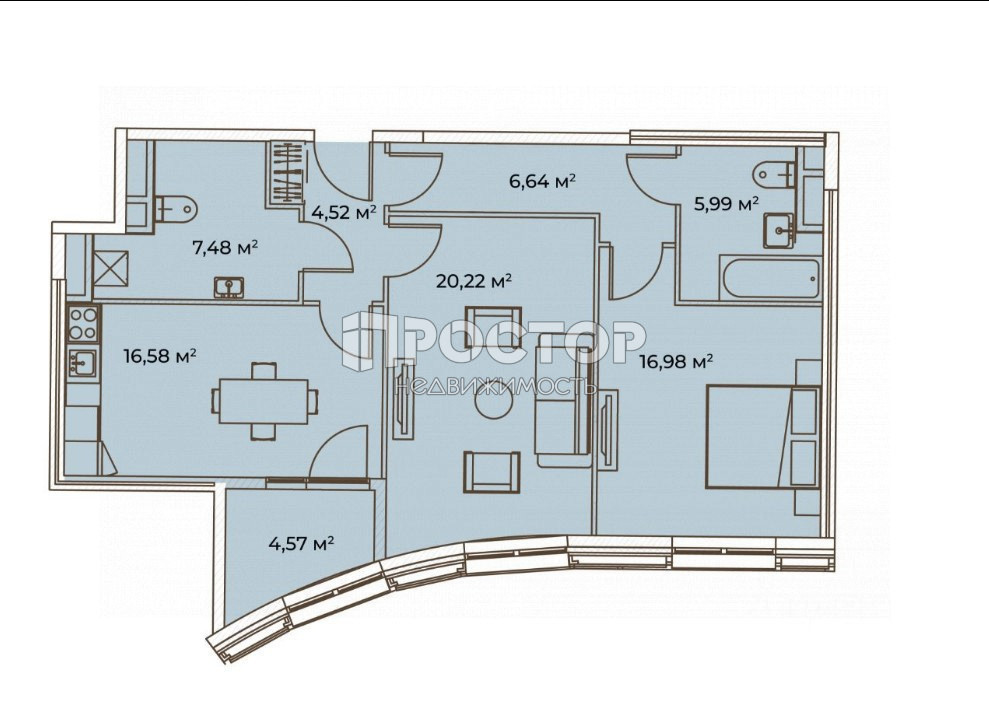 2-комнатная квартира, 83.44 м² - фото 2