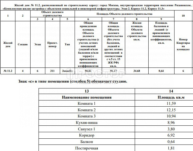 2-комнатная квартира, 56.81 м² - фото 3