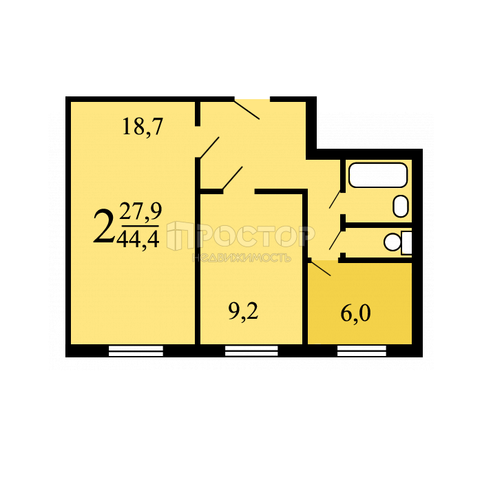 2-комнатная квартира, 45 м² - фото 19