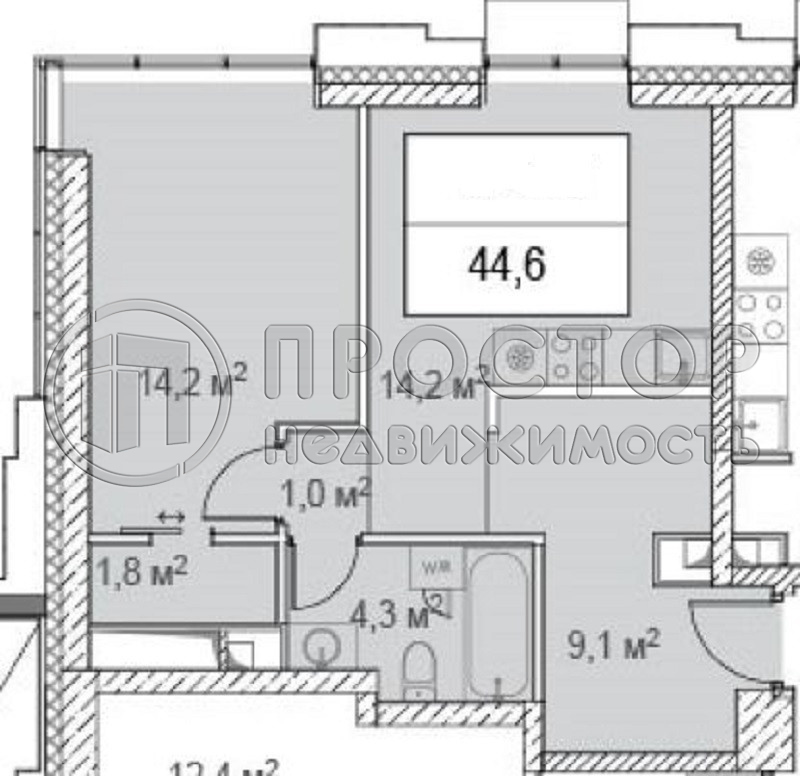 2-комнатная квартира, 45.6 м² - фото 4