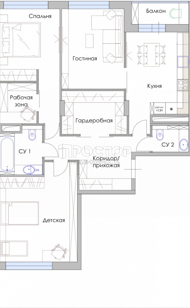 3-комнатная квартира, 90 м² - фото 2