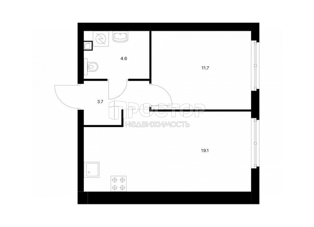 1-комнатная квартира, 39.1 м² - фото 2