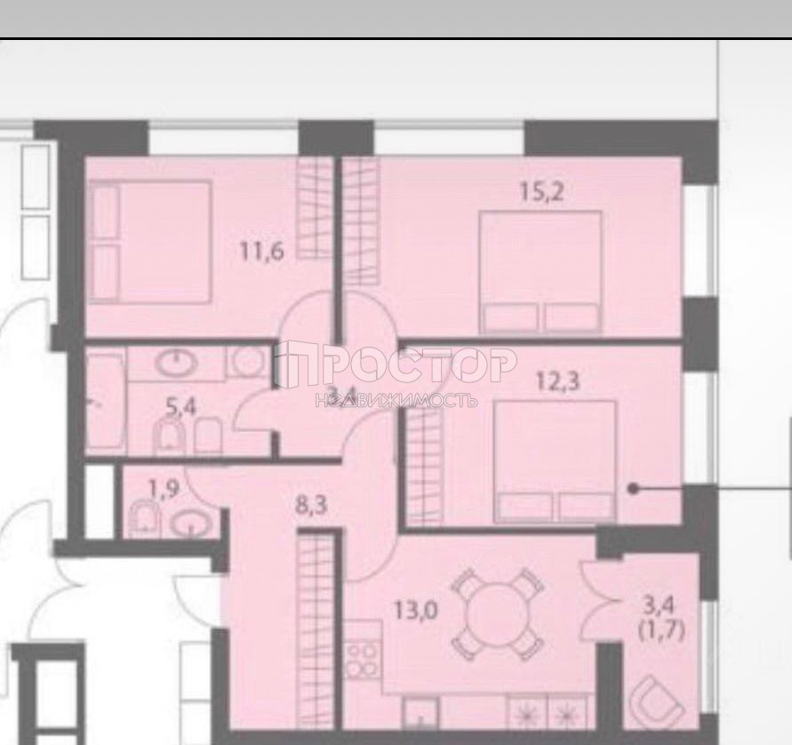 3-комнатная квартира, 72 м² - фото 2