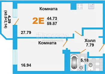 2-комнатная квартира, 60 м² - фото 11