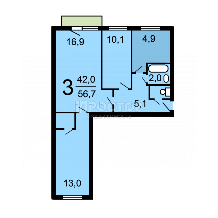 3-комнатная квартира, 56 м² - фото 9