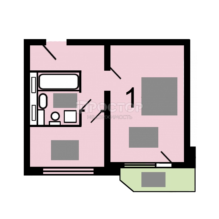 1-комнатная квартира, 38 м² - фото 6