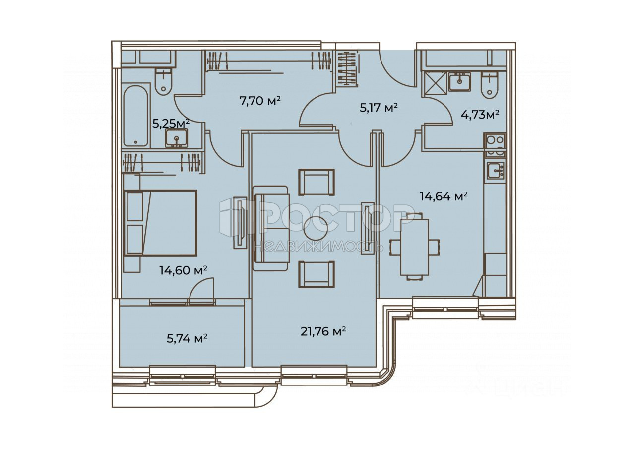 2-комнатная квартира, 80.37 м² - фото 2