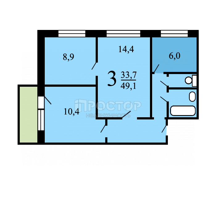 3-комнатная квартира, 49.2 м² - фото 22