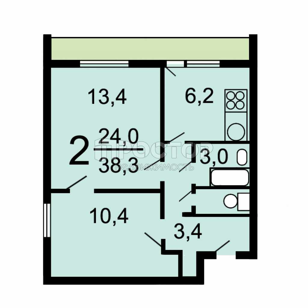 2-комнатная квартира, 38.3 м² - фото 4