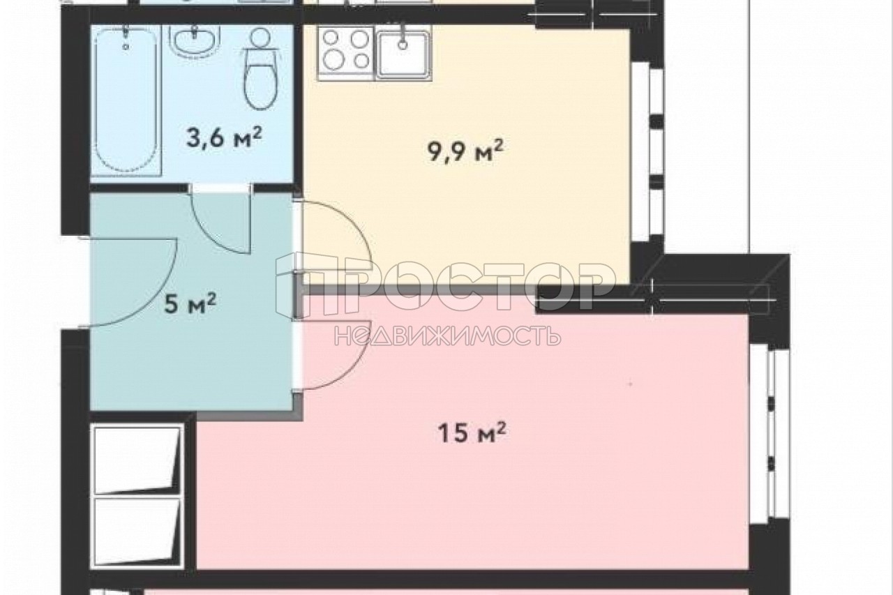 1-комнатная квартира, 34 м² - фото 2