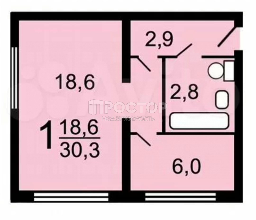 1-комнатная квартира, 30.3 м² - фото 6