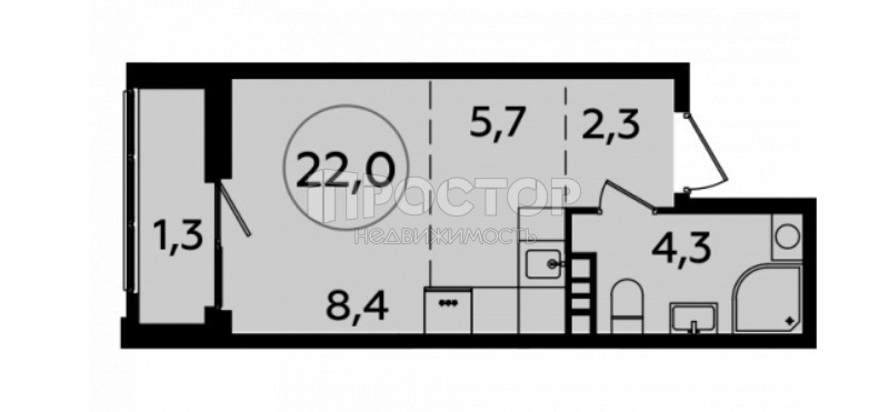 Студия, 22 м² - фото 2