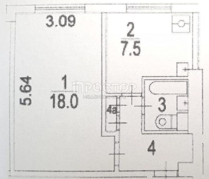 1-комнатная квартира, 33.3 м² - фото 19