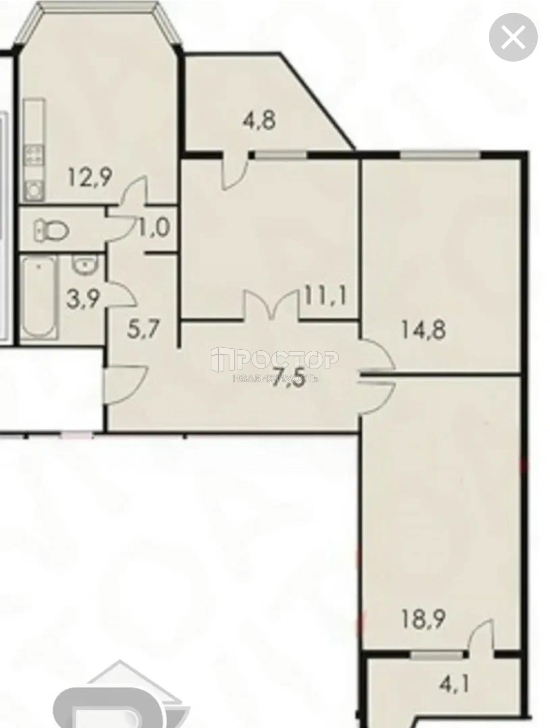 3-комнатная квартира, 75.9 м² - фото 25
