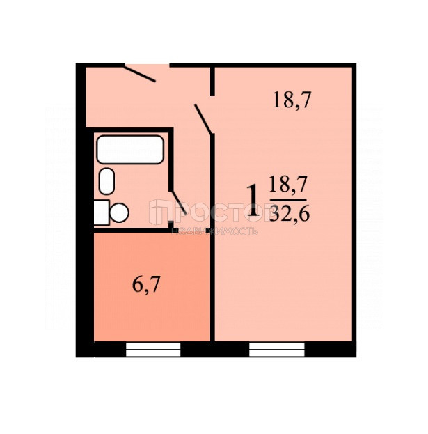 1-комнатная квартира, 33.3 м² - фото 7