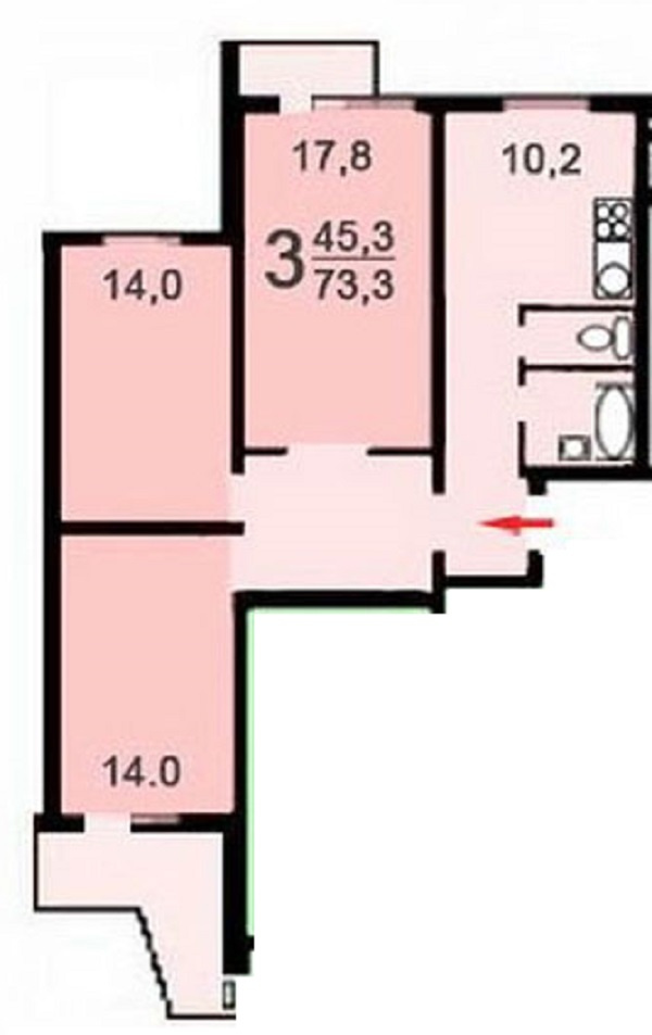 3-комнатная квартира, 76 м² - фото 11