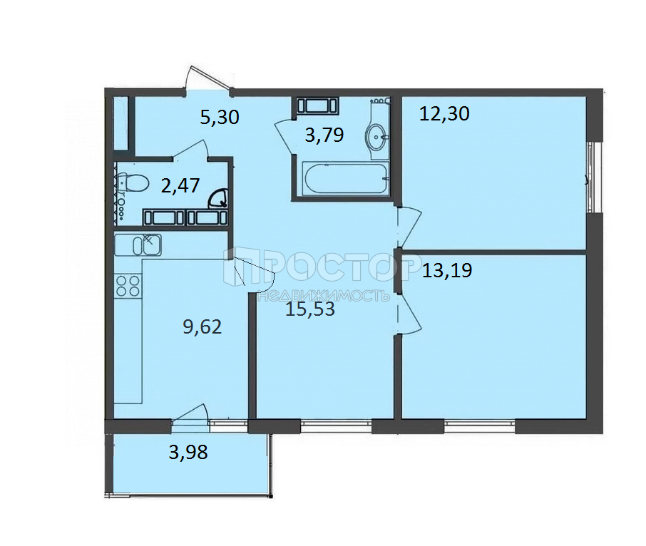 3-комнатная квартира, 64.5 м² - фото 3