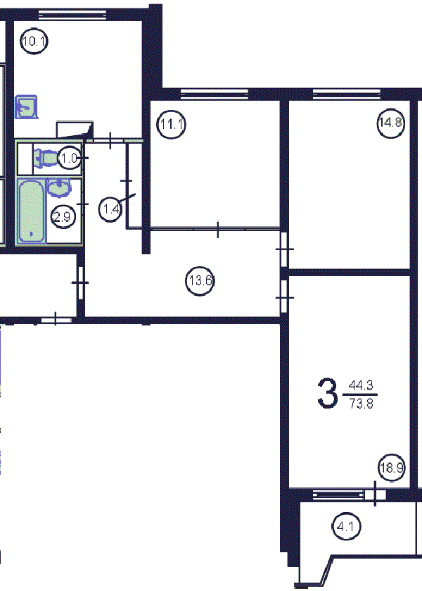 3-комнатная квартира, 74.5 м² - фото 14