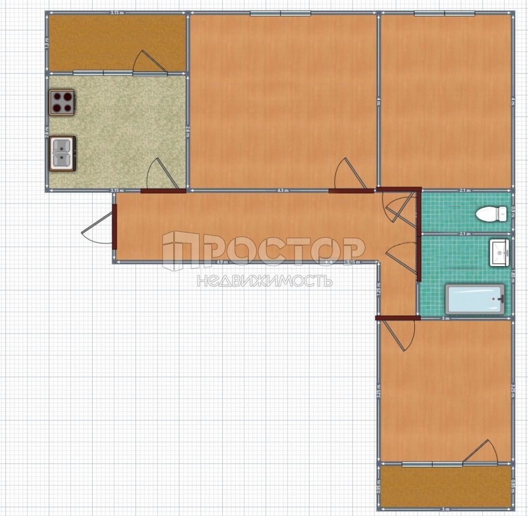 3-комнатная квартира, 60.6 м² - фото 16