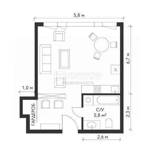 1-комнатная квартира, 41 м² - фото 10