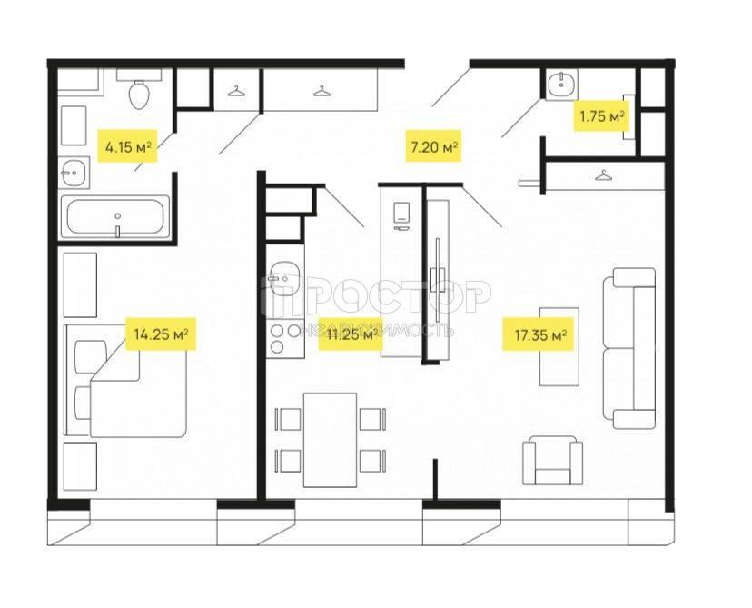 2-комнатная квартира, 55 м² - фото 18