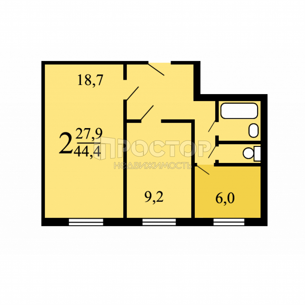 2-комнатная квартира, 44.4 м² - фото 4