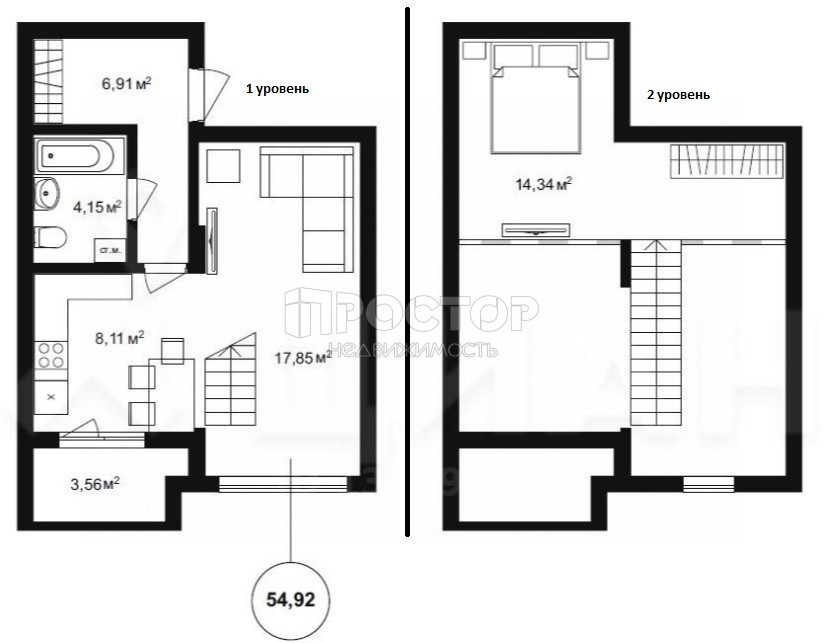 2-комнатная квартира, 54.92 м² - фото 21