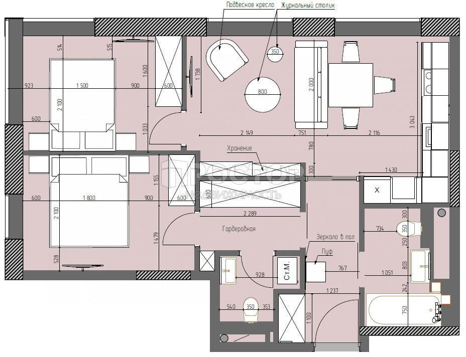 2-комнатная квартира, 59.8 м² - фото 11