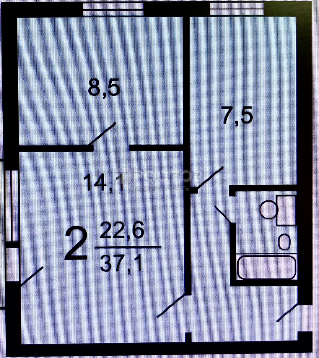 2-комнатная квартира, 37.5 м² - фото 12