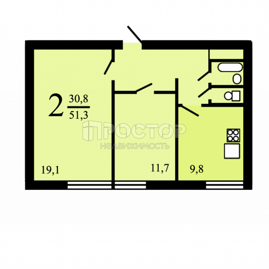 2-комнатная квартира, 52 м² - фото 2