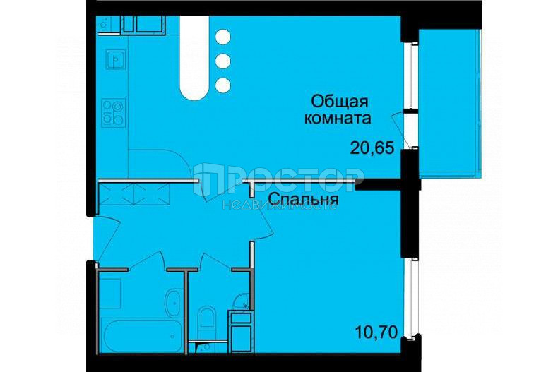 1-комнатная квартира, 43.1 м² - фото 12