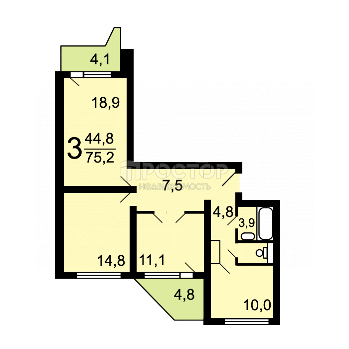 3-комнатная квартира, 76.3 м² - фото 10