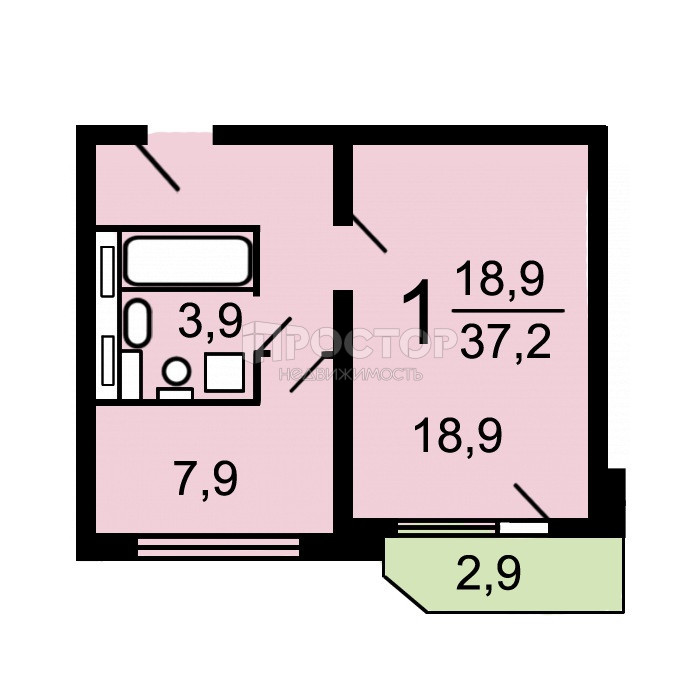 1-комнатная квартира, 37.9 м² - фото 40