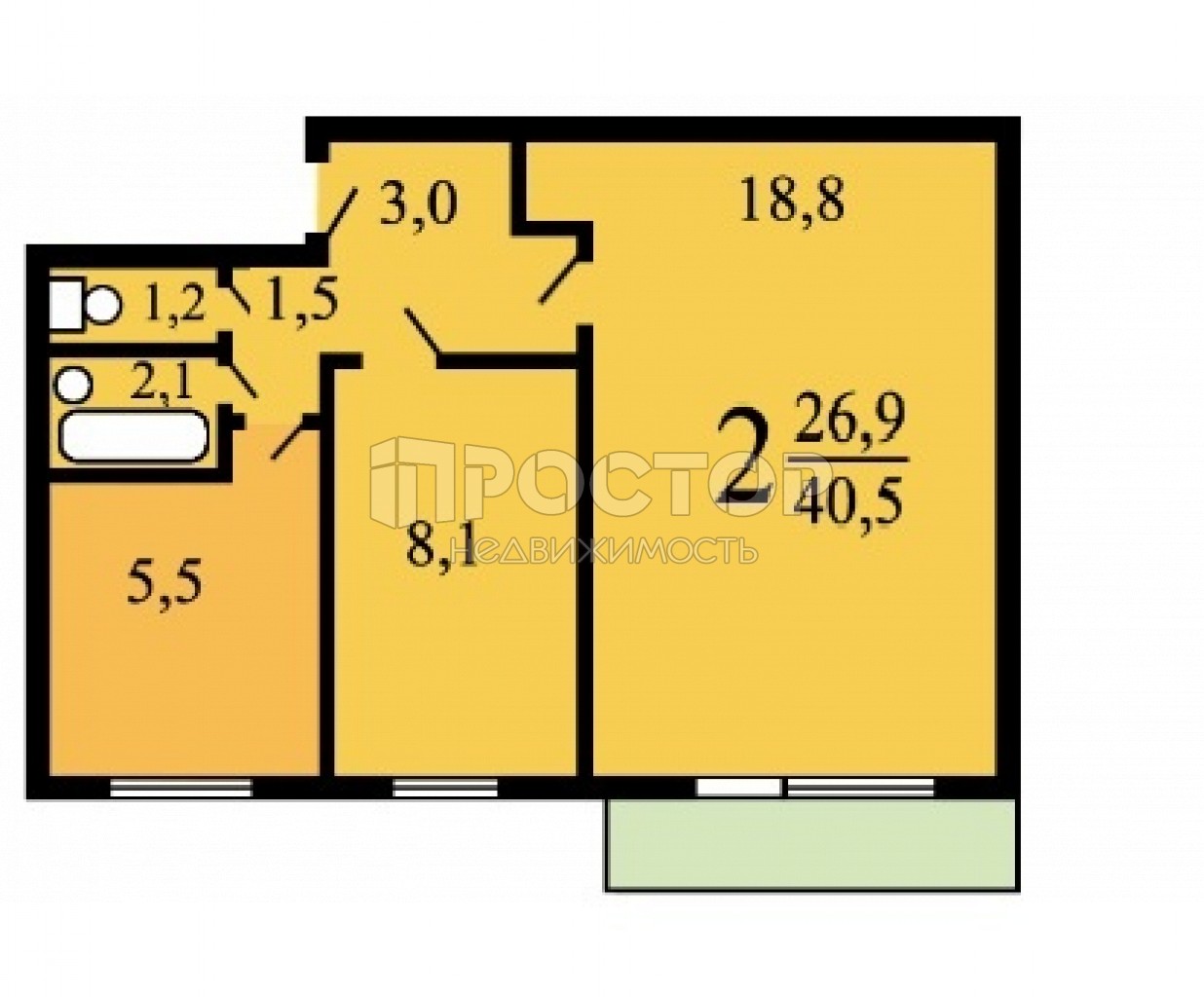 2-комнатная квартира, 41 м² - фото 3