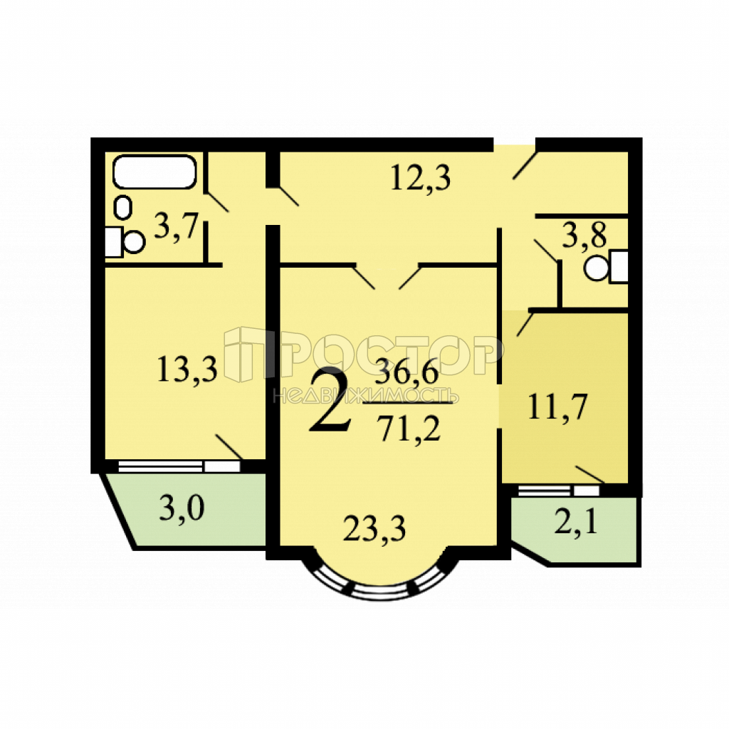 2-комнатная квартира, 71 м² - фото 3