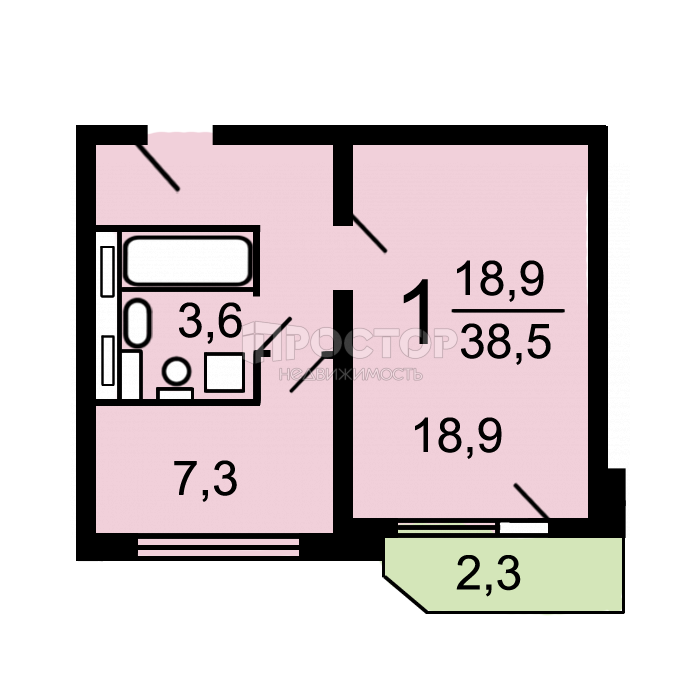 1-комнатная квартира, 39 м² - фото 6
